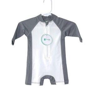 Cuddle Club Swimsuit Baby 0-3M White Grey UPF 50+ Sun Suit Rash Guard NWT